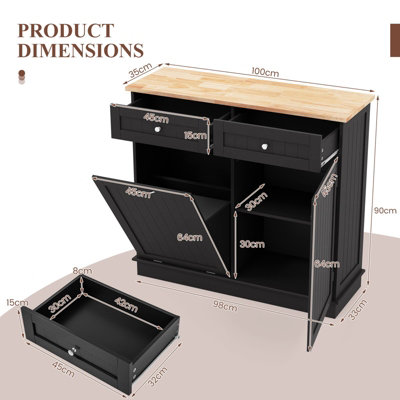 COSTWAY Kitchen Tilt Out Trash Cabinet Trash Can Cabinet 70L Hidden ...