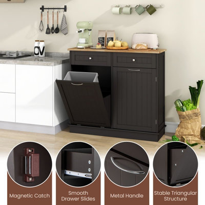 COSTWAY Kitchen Tilt Out Trash Cabinet Trash Can Cabinet 70L Hidden ...
