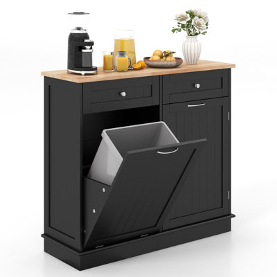 Costway Kitchen Trash Cabinet Tilt Out Trash Bin Cabinet Freestanding ...