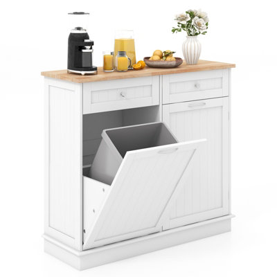 Rubber Wood Kitchen Trash Cabinet with Single Trash Can Holder and