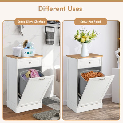 Costway Kitchen Trash Cabinet Tilt Out Trash Recycling Bin Cabinet With Pull-out Drawer - 5
