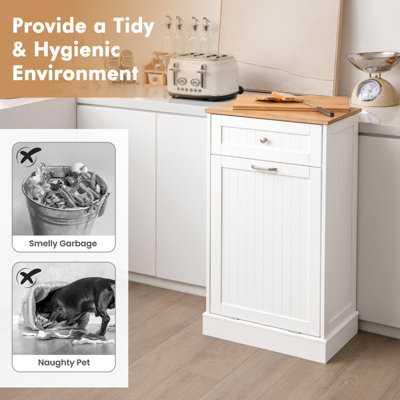 Costway Kitchen Trash Cabinet Tilt Out Trash Recycling Bin Cabinet With Pull-out Drawer - 8