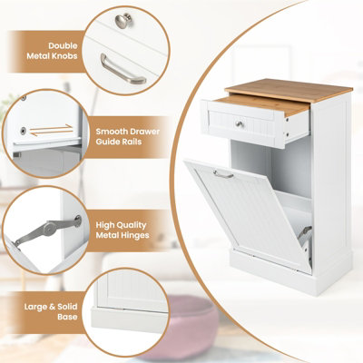 Costway Kitchen Trash Cabinet Tilt Out Trash Recycling Bin Cabinet With Pull-out Drawer - 9