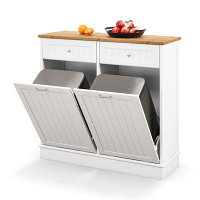 Costway Kitchen Trash Can Holder Tilt Out Trash Bin Cabinet Laundry Hamper Cabinet