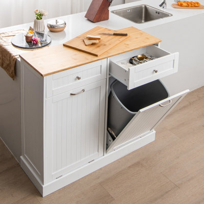 Costway Kitchen Trash Can Holder Tilt Out Trash Bin Cabinet Laundry Hamper Cabinet - 3