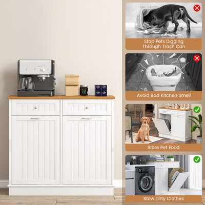 Costway Kitchen Trash Can Holder Tilt Out Trash Bin Cabinet Laundry Hamper Cabinet - 5
