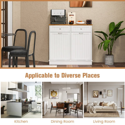 Costway Kitchen Trash Can Holder Tilt Out Trash Bin Cabinet Laundry Hamper Cabinet - 9