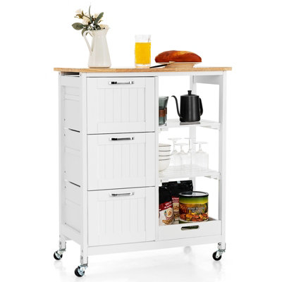 Costway Kitchen Trolley Wooden w/3 Drawers Storage & Lockable Wheels ...