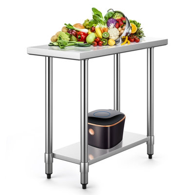 Costway Kitchen Work Table Stainless Steel Preparation Table w/ Adjustable Shelf