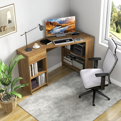 COSTWAY L-Shaped Computer Desk Compact Corner Executive Desk w/Storage ...