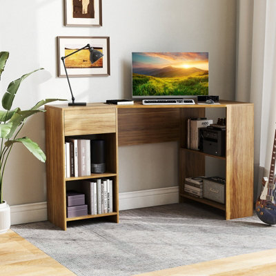 COSTWAY L-Shaped Computer Desk Compact Corner Executive Desk w/Storage ...