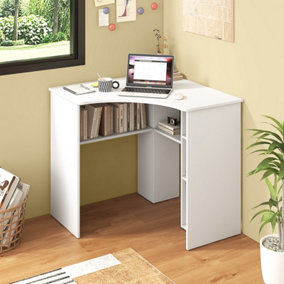 Costway L-Shaped Computer Desk Compact Corner Study Writing Table w/ Adjustable Shelf
