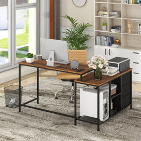 Costway L-Shaped Computer Desk Convertible Home Office Table with 3 Drawers