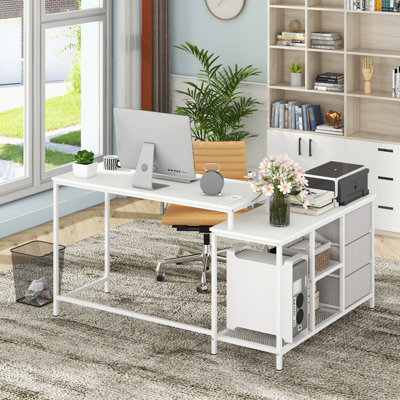 Buy Costway L-Shaped Computer Desk Convertible Home Office Table with ...