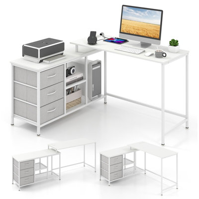 Costway L-Shaped Computer Desk Convertible Home Office Table with Drawers
