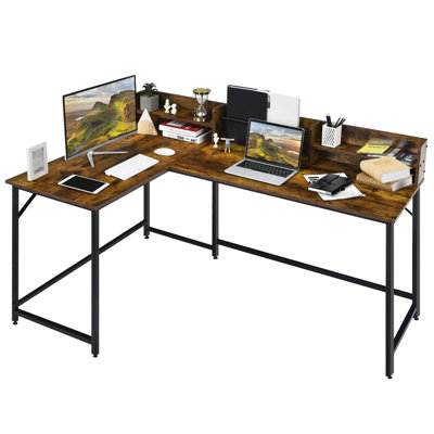 Costway wooden corner desk with drawer computer pc clearance table study office room black