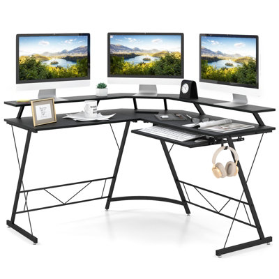 Costway L-shaped Computer Desk Ergonomic Gaming Table Study Workstation W/ Power Outlet