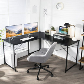 Costway L-Shaped Corner Computer Desk Reversible Study Writing Desk Workstation Home Office Laptop Black