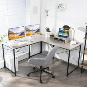 Costway L-Shaped Corner Computer Desk Reversible Study Writing Desk Workstation Home Office Laptop Table Grey