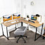 Costway L-Shaped Corner Computer Desk Reversible Study Writing Desk Workstation Home Office Laptop Table Natural