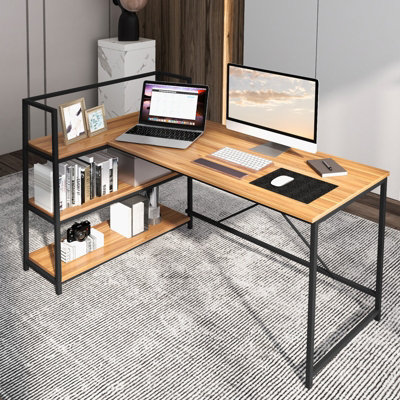 Costway L-Shaped Computer Desk, Corner Desk for Small Space, Home Office  Writing Desk Laptop Workstation with 2-Tier Open Shelf