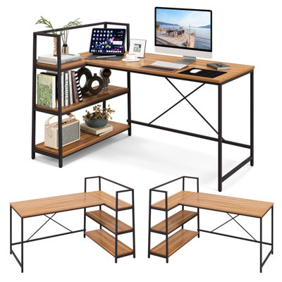 Costway L-Shaped Corner Computer Desk Study Writing Table Workstation with Storage Shelf