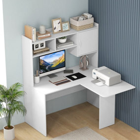 Costway L-Shaped Desk Corner Computer Desk Modern Writing Study Table w/Shelves
