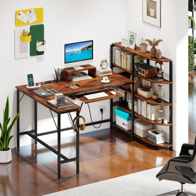 Costway Bureau L-Vorm Omkeerbaar Hoekbureau Met Laadstation Hoektafel Met Kabelgaten En Afneembare Cpu Monitorstandaard