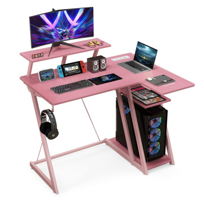 Costway L-Shaped Gaming Desk Small Computer Desk w/ Monitor Shelf