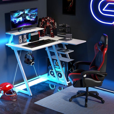Costway L-Shaped Gaming Desk Small Computer Desk w/ Monitor Shelf & Outlets