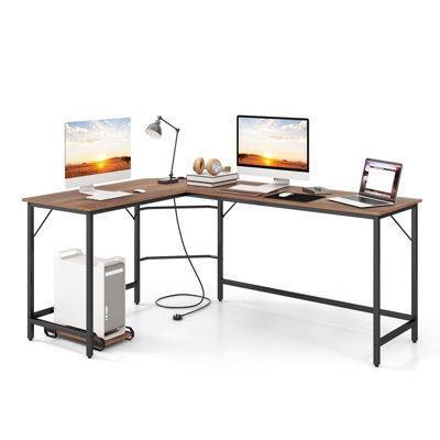 COSTWAY L-Shaped Coputer Desk, 225c Convertible Double Study Writing Workstation With Ovable
