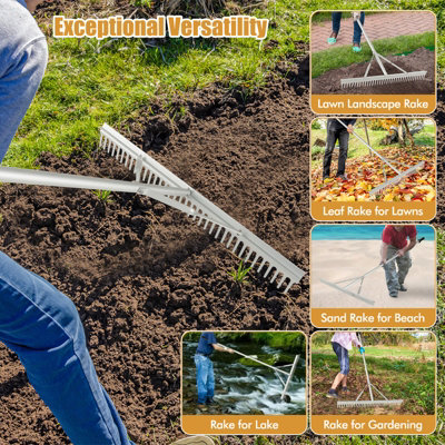 Costway Landscape Lawn Rake Yard Garden Aluminum Rake Wide Rake Head ...
