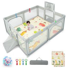 Costway Large Baby Playpen Activity Centre w/Mat Basketball Hoop Soccer Nets & Pull Rings