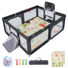 Costway Large Baby Playpen Activity Centre w/Mat Basketball Hoop Soccer Nets &Pull Rings