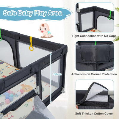 Costway Large Baby Playpen Activity Centre w Mat Basketball Hoop Soccer Nets Pull Rings