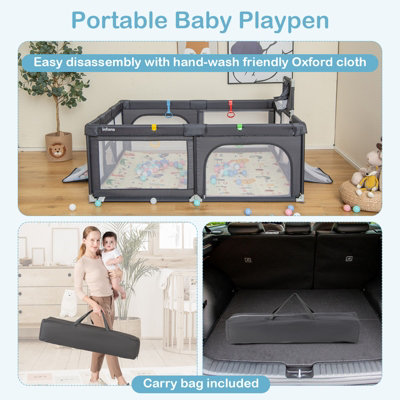 Costway Large Baby Playpen Activity Centre w/Mat Basketball Hoop Soccer ...