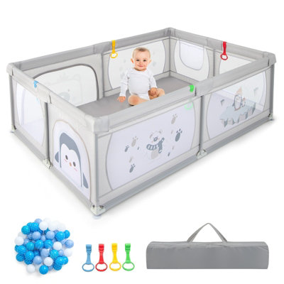 Costway Large Baby Playpen Kids Activity Center w/ 50 PCS Ocean Balls Infant Safety Gate