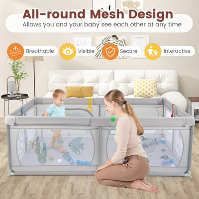 Costway Large Baby Playpen Kids Activity Center w/ 50 PCS Ocean Balls Infant Safety Gate - 3