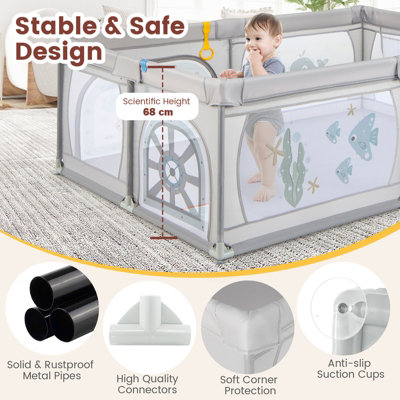 Costway Large Baby Playpen Kids Activity Center w/ 50 PCS Ocean Balls Infant Safety Gate - 4