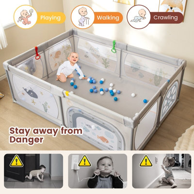 Costway Large Baby Playpen Kids Activity Center w/ 50 PCS Ocean Balls Infant Safety Gate - 5