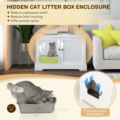 Costway Large Cat Litter Box Enclosure Furniture Wooden Kitty Washroom Hidden Washroom