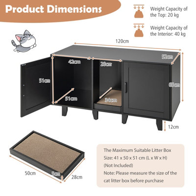 Costway Large Cat Litter Box Enclosure Furniture Wooden Kitty Washroom Hidden Washroom