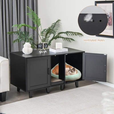 Costway Large Cat Litter Box Enclosure Furniture Wooden Kitty Washroom Hidden Washroom - 3