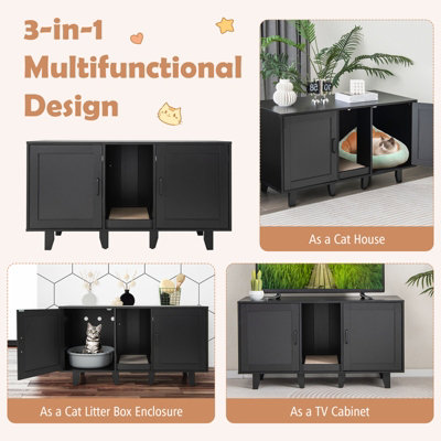 Costway Large Cat Litter Box Enclosure Furniture Wooden Kitty Washroom Hidden Washroom - 5