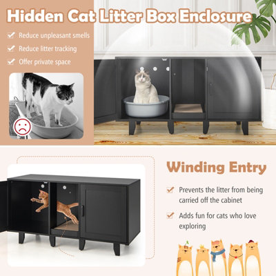 Costway Large Cat Litter Box Enclosure Furniture Wooden Kitty Washroom Hidden Washroom - 6