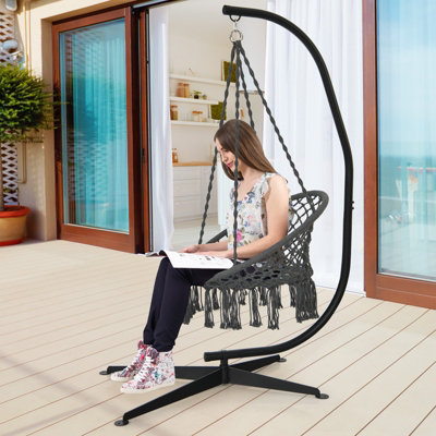 Costway Large Heavy Duty C stand Hanging Swing Egg Chair Hammock Frame W X Base 150KG