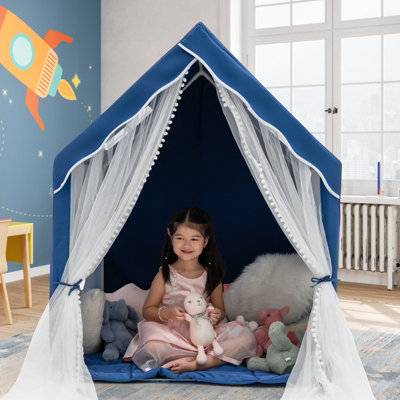 Costway Large Kids Play House Children Indoor Playhouse Castle Fairy Tent Removable Mat Blue