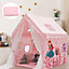 Costway Large Kids Play House Children Indoor Playhouse Castle Fairy Tent Removable Mat Pink