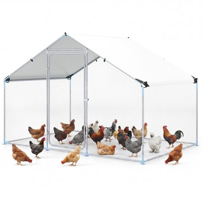 COSTWAY Large Metal Chicken Coop 300 x 203 x 202 CM Walk-in Chicken Run with Waterproof Cover