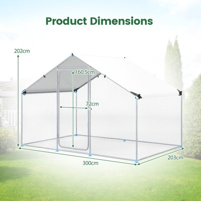 COSTWAY Large Metal Chicken Coop 300 x 203 x 202 CM Walk-in Chicken Run with Waterproof Cover